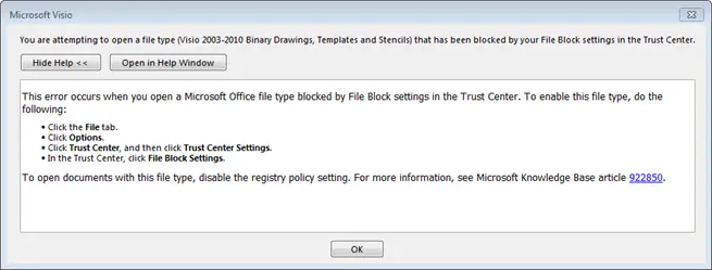 Blocked by your file block settings in the trust center
